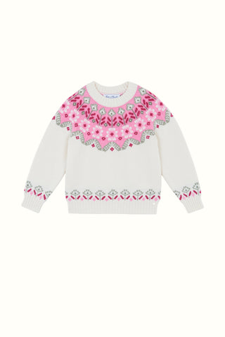 Fair Isle Wool Jumper in Ivory and Pink

