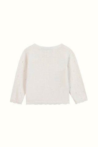 Girl Beige Wool & Cashmere Cardigan with Floral Embroidery in Light Emeral Green
