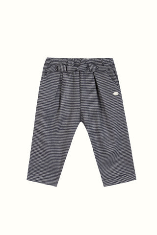 Baby Girl Navy Gingham Trousers with Bow Detail
