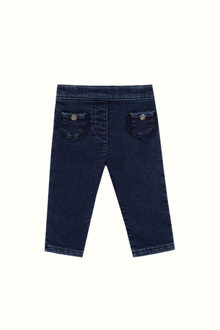 Navy Denim Jeans with Scalloped Pocket Detail
