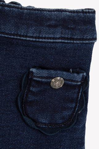 Navy Denim Jeans with Scalloped Pocket Detail
