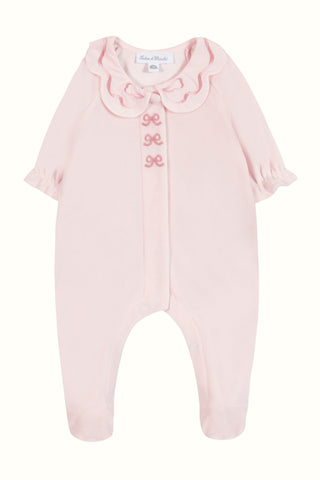 Pink Velour Babygrow with Embroidered Bows
