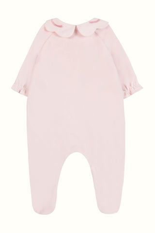 Pink Velour Babygrow with Embroidered Bows
