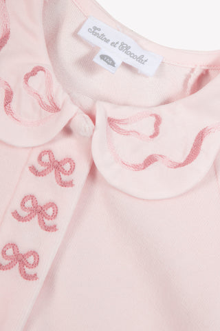 Pink Velour Babygrow with Embroidered Bows
