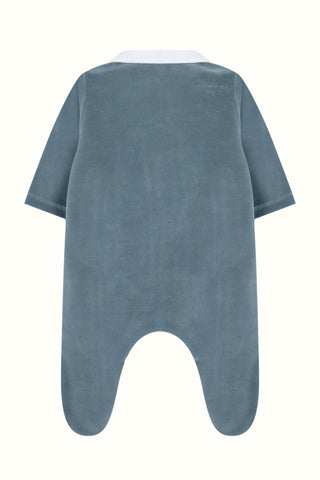 Blue Velour Hedgehog Babygrow
