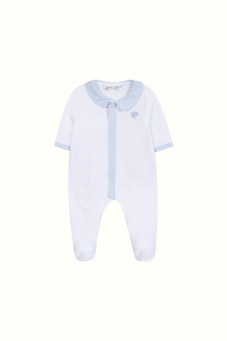 Gingham Collar Babygrow in White & Blue
