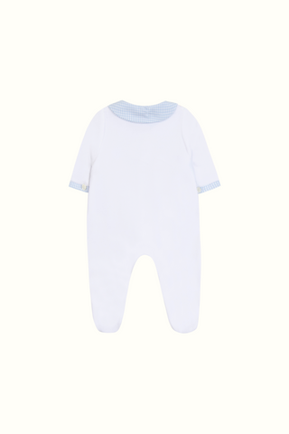 Gingham Collar Babygrow in White & Blue
