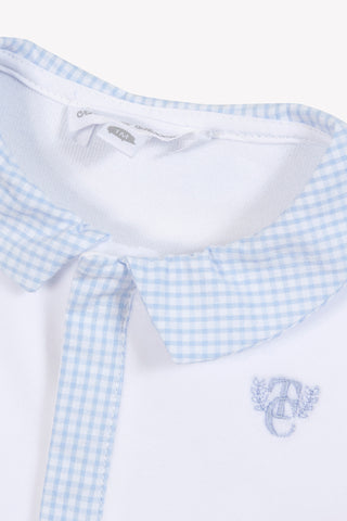 Gingham Collar Babygrow in White & Blue

