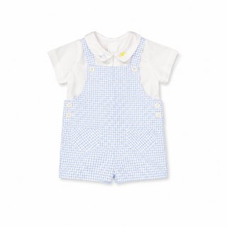 Embroidered Peter Pan Collar Shirt  with Gingham Dungarees in Blue   Set (3M   18M)
