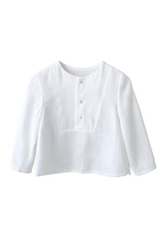 Bib Long Sleeve Linen Shirt in White
