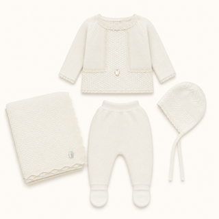 Ivory Knitted Set with Bonnet and Blanket (NB 6mths)
