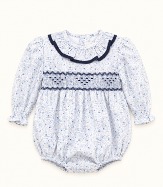 Freya Handsmocked Romper in Navy (3M 18M)
