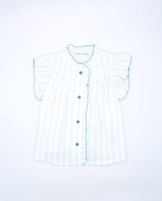 Stripped Ruffle Blouse with Linen Bow Belt Shorts   Set (2Y 6Y)
