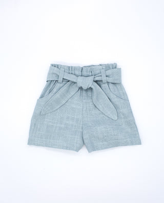 Stripped Ruffle Blouse with Linen Bow Belt Shorts   Set (2Y 6Y)
