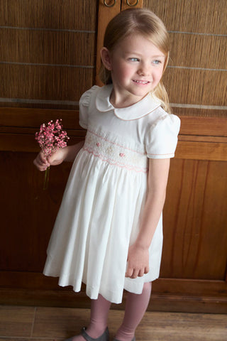 White Smocked Dress with Pink Flowers
