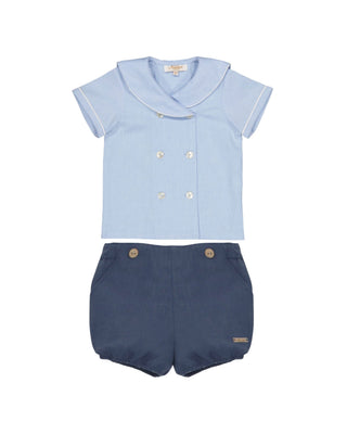 Linen Bloomers in Navy with Sailor Shirt in Blue   Set (3M 18M)
